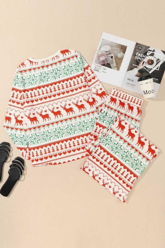 Christmas Reindeer Fair Isle Stripe Pajama Set 