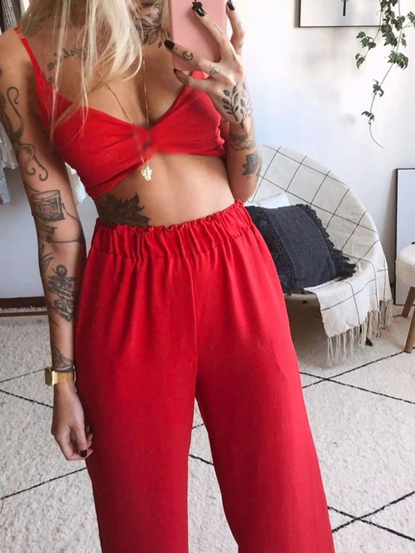 Boho Butterfly Print Top and Pants Set 