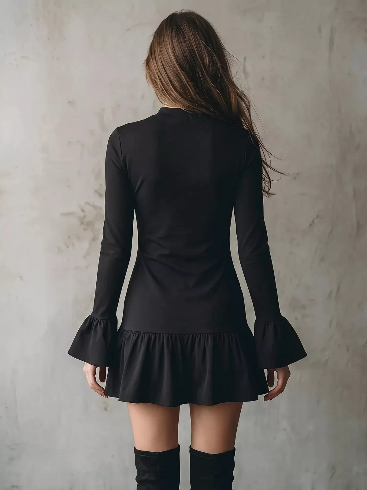 Long-Sleeve Ruffle Hem Mini Dress Trendsi