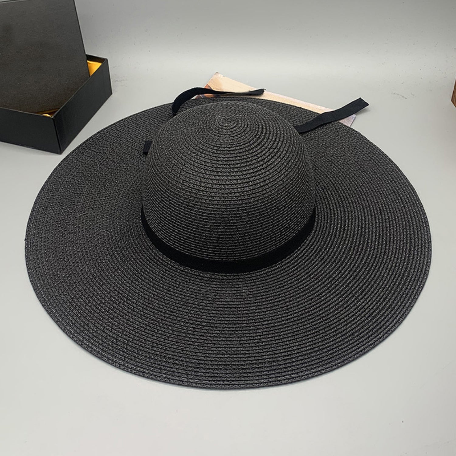 Bow Paper Braided Wide Brim Hat Trendsi