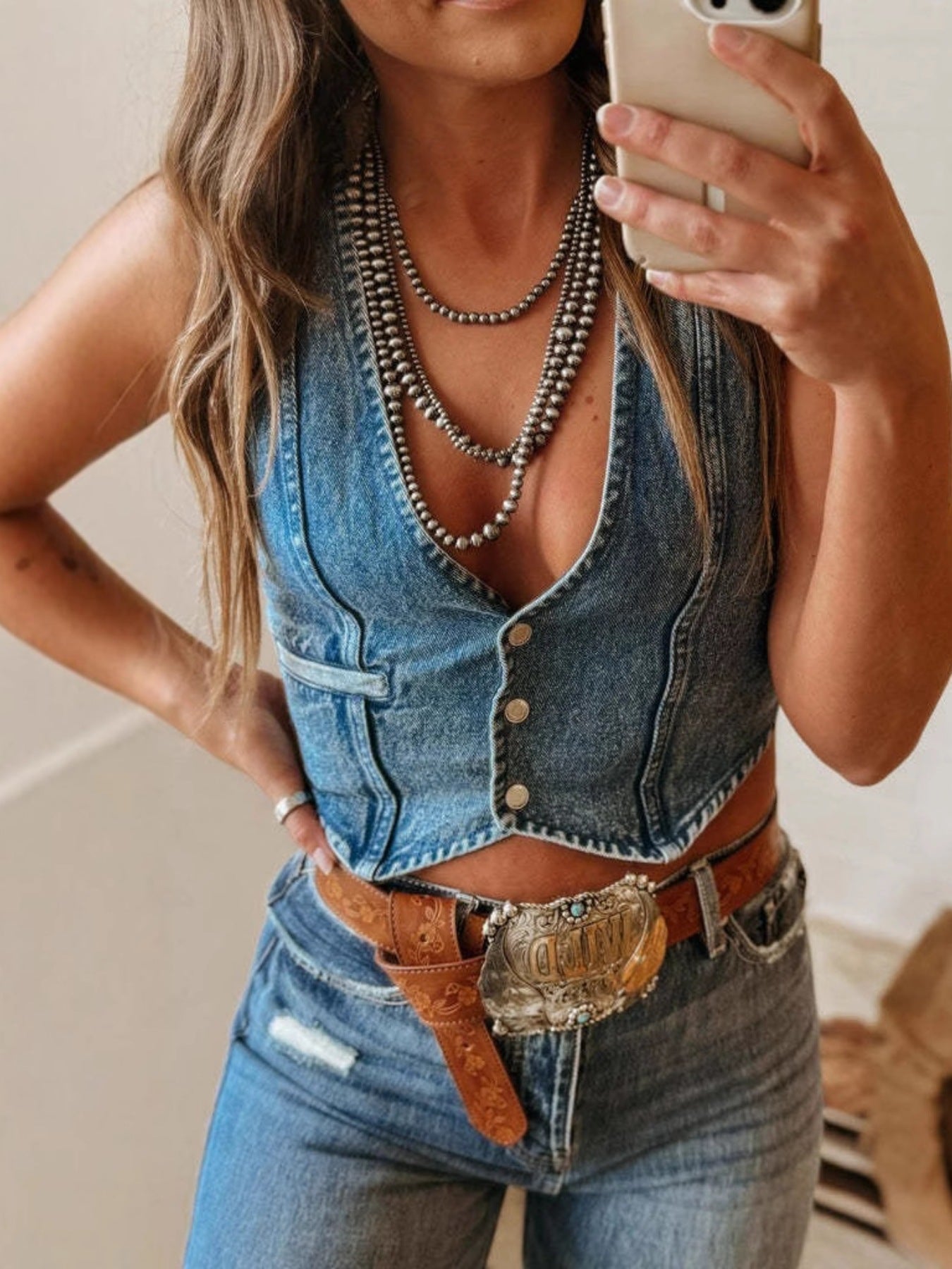 Vintage Wash Denim Vest Top 
