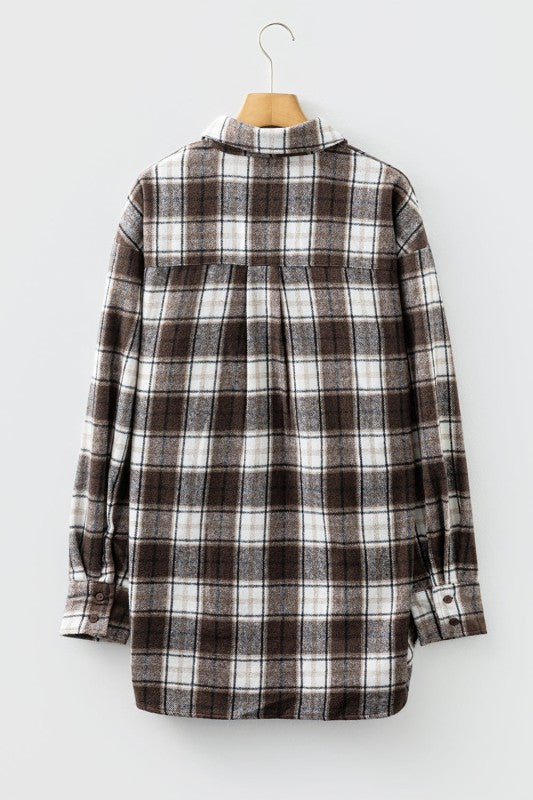 Plaid Flannel Chest Pocket Boyfriend Shacket JUNIPER BLVD