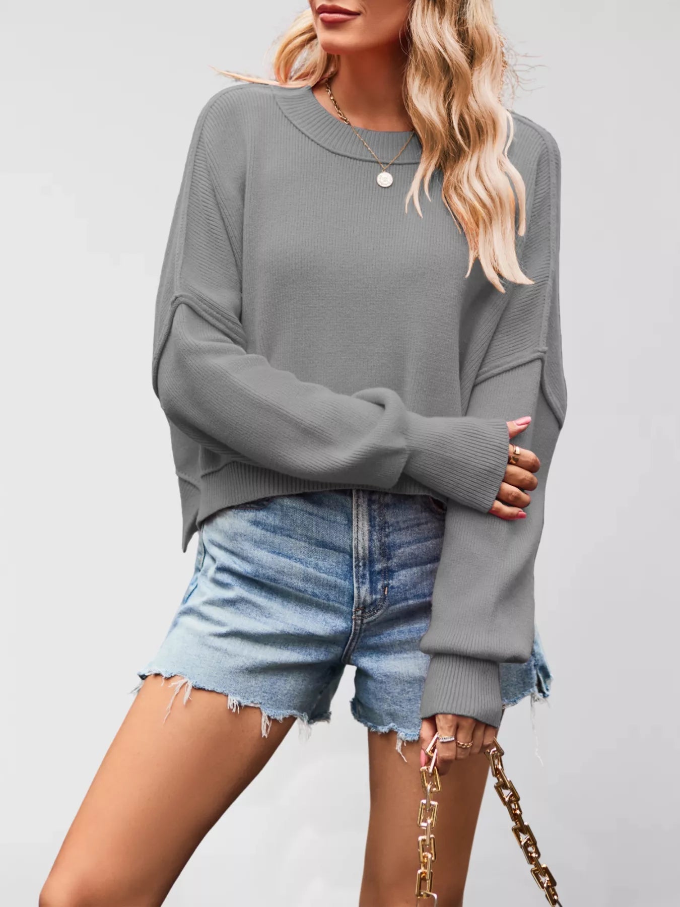 Round Neck Dropped Shoulder Sweater 