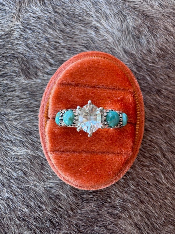 Kingman Turquoise & White Topaz Sterling Silver Fo Nizhoni Traders LLC