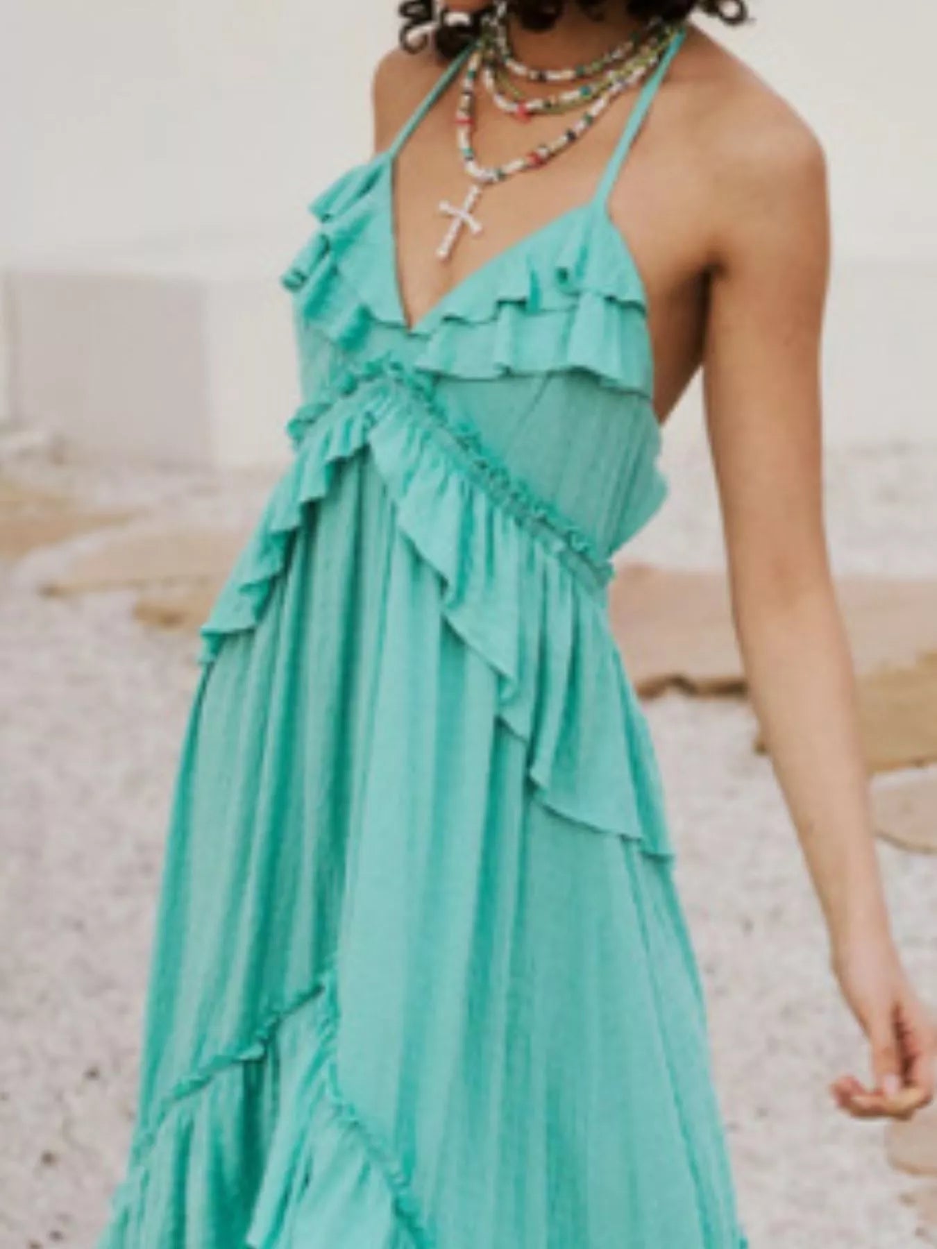 Ruffled Halter Neck Maxi Dress