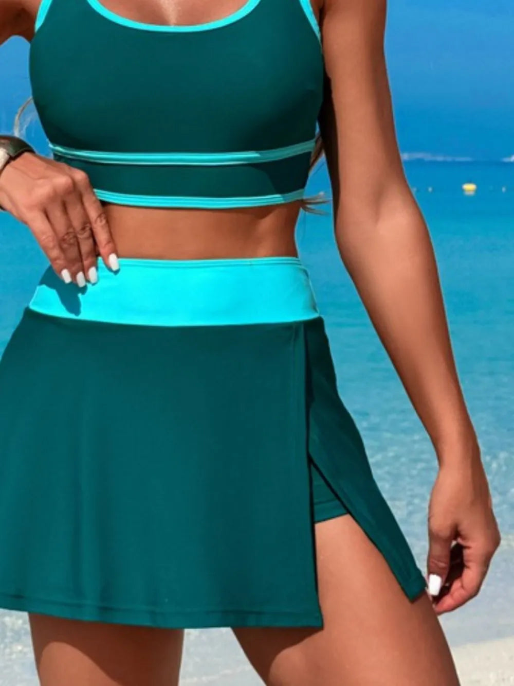Scoop Neck Top and Skort Swim Set 
