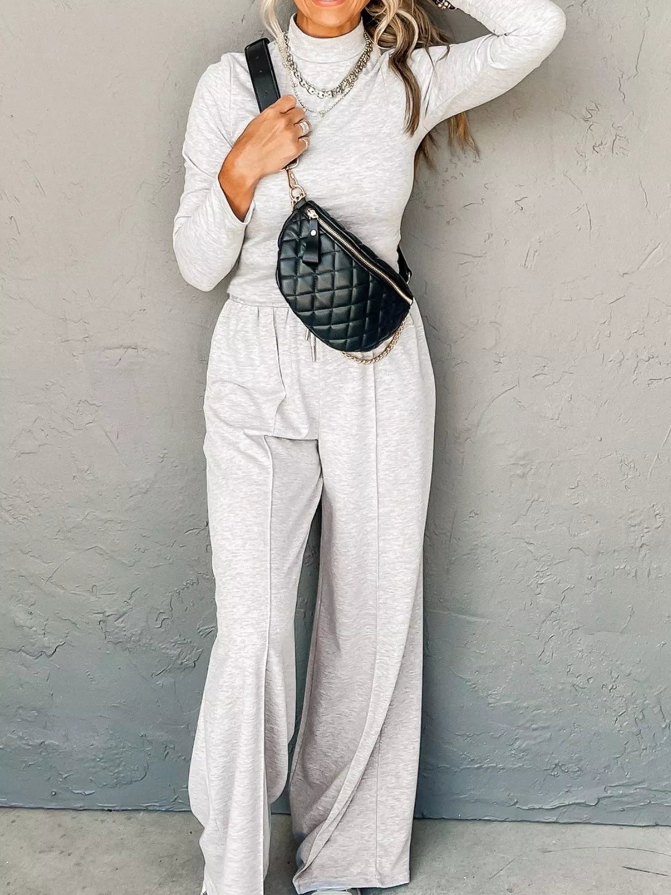 Turtleneck Long Sleeve Top and Pants Set 