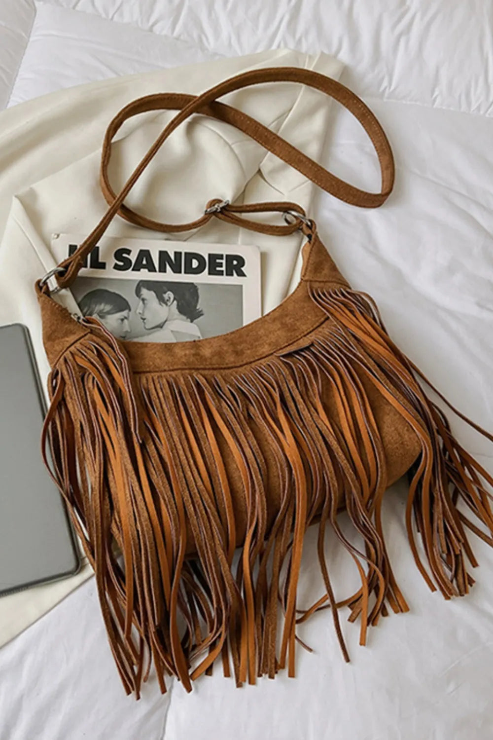 Suede Fringe Adjustable Strap Shoulder Bag 