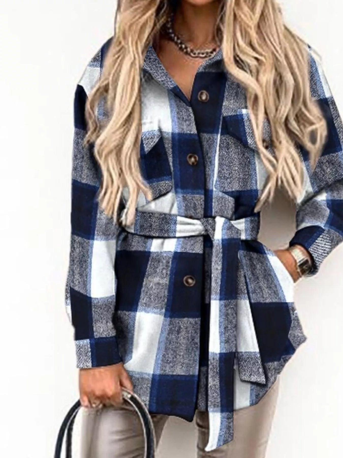 Button Up Long Sleeve Plaid Outerwear 