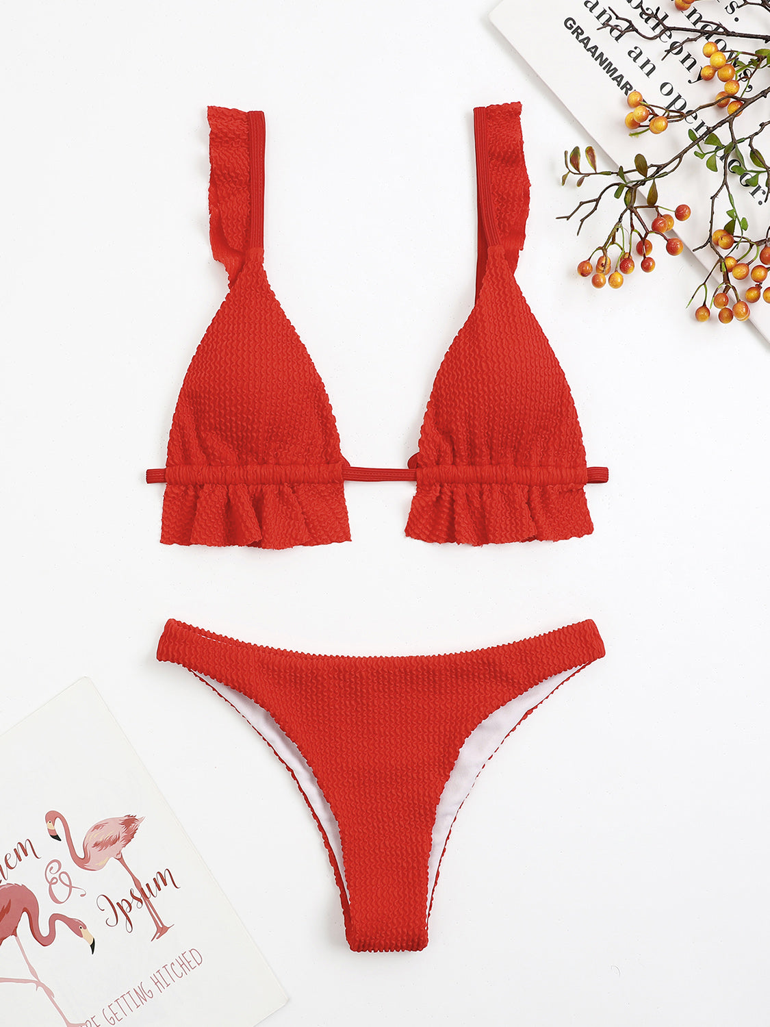 Ruffled Textured Wide Strap Two-Piece Bikini Set Trendsi