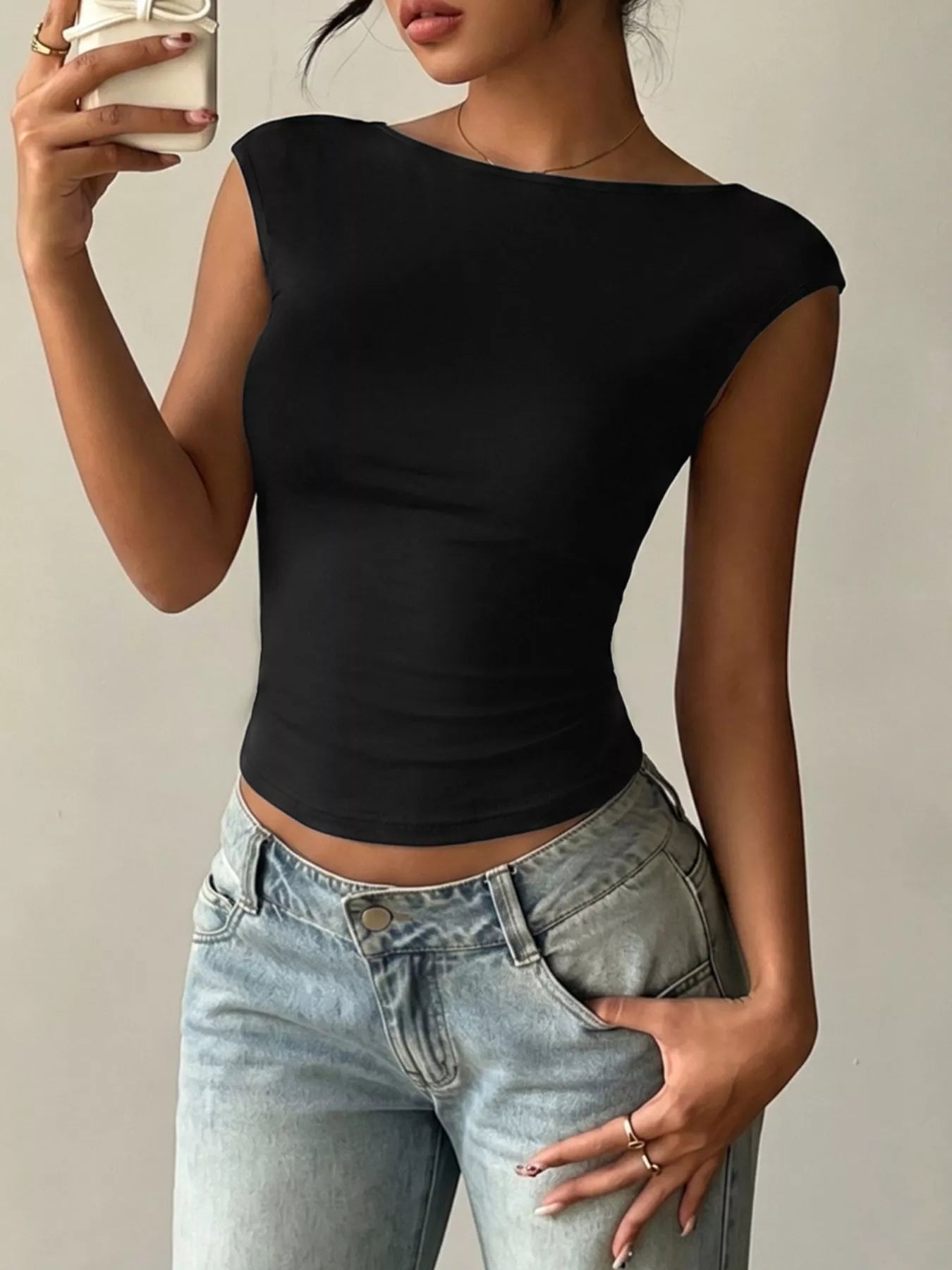 Lace Detail Cap-Sleeve T-Shirt 