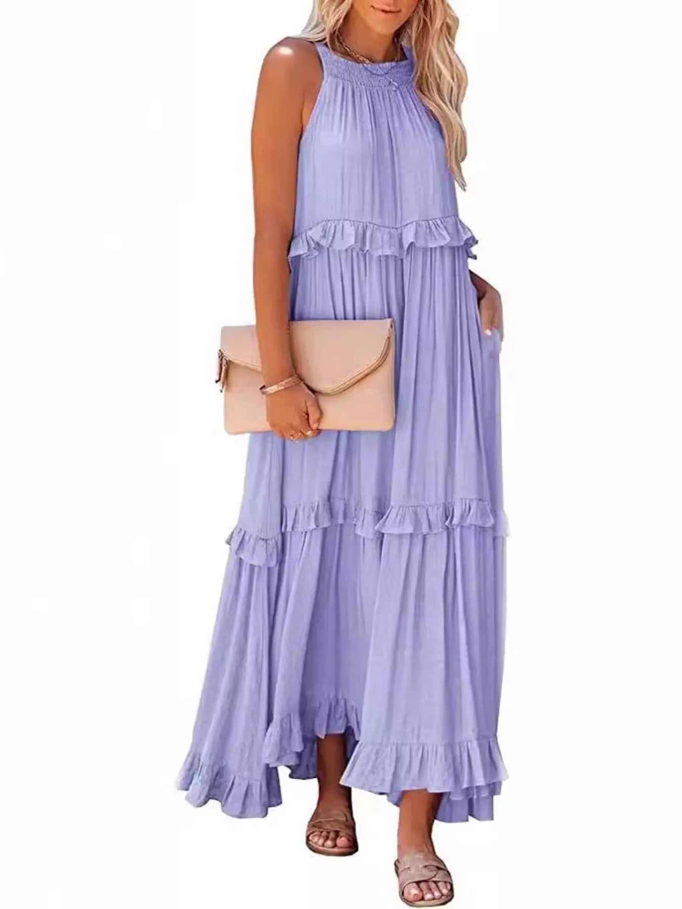 Ruffled Tiered Sleeveless Maxi Dress Trendsi