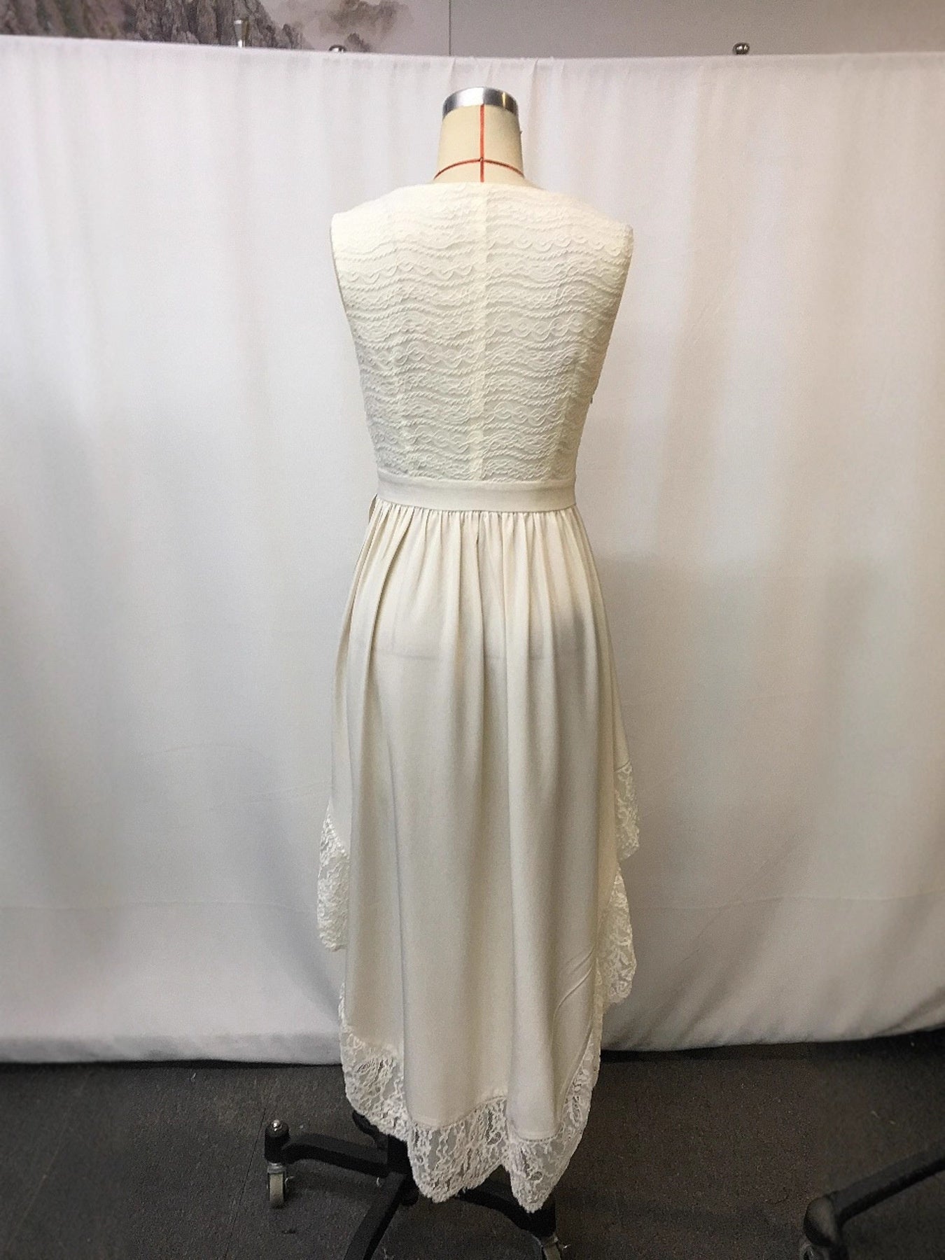 Full Size Lace Trim High-Low Dress Plus Size 