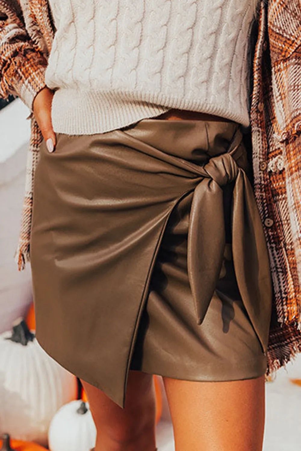 Bowknot Elastic Waist Mini Skirt Trendsi