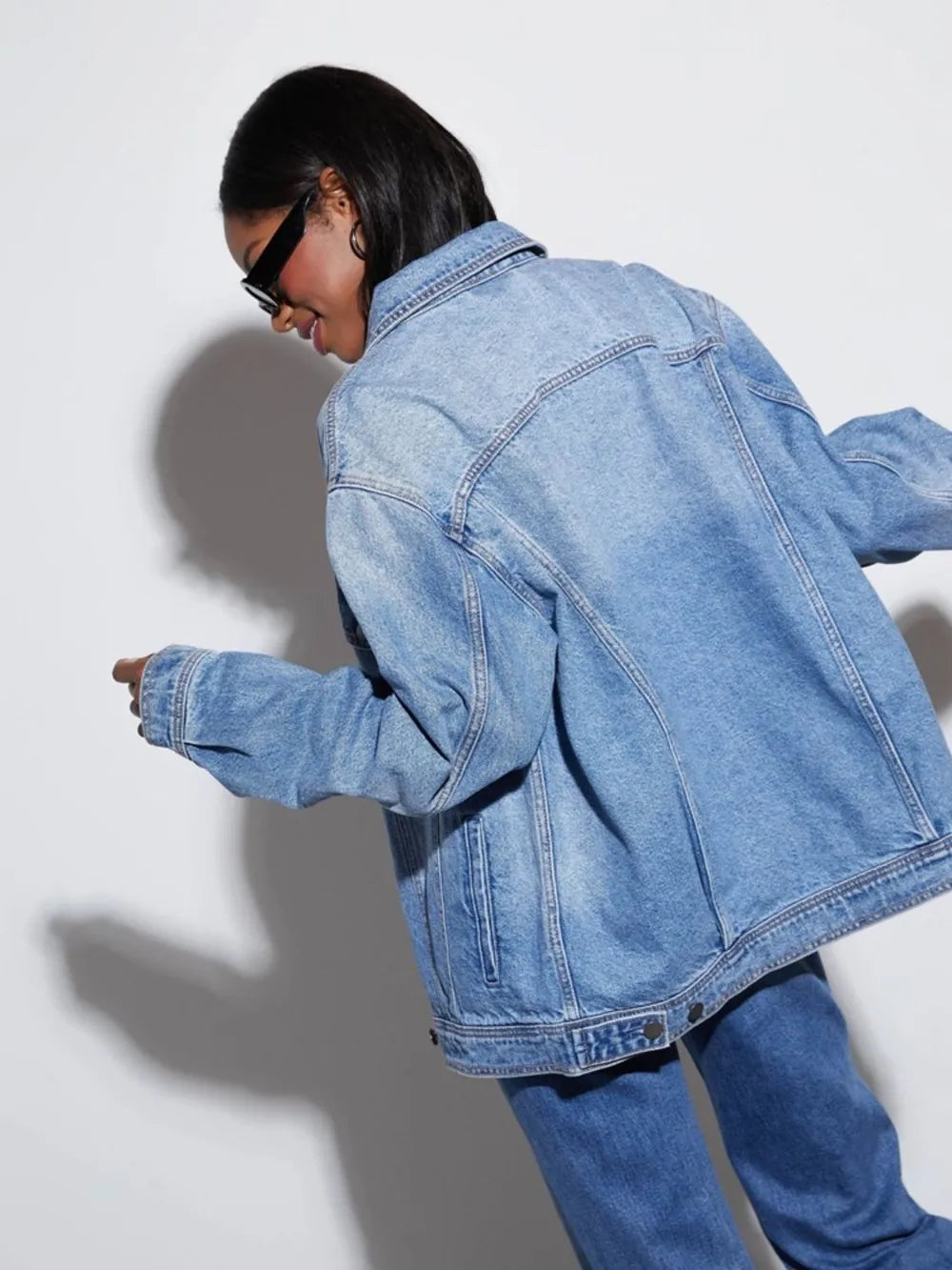 Button Up Collared Neck Denim Jacket 