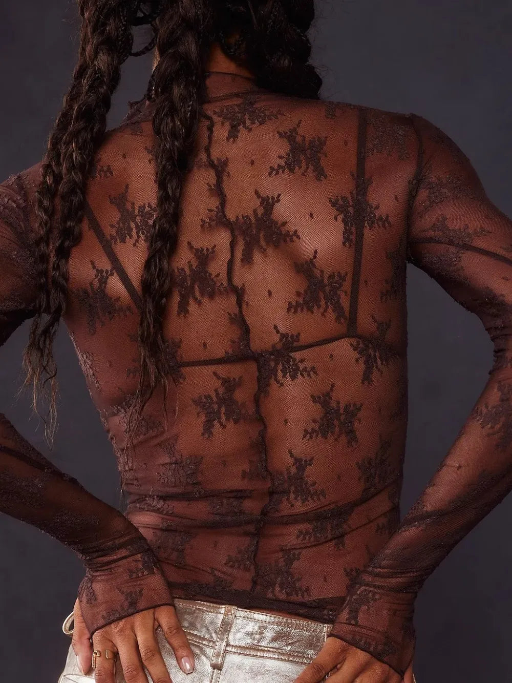 Lace Mock Neck Long Sleeve Blouse 