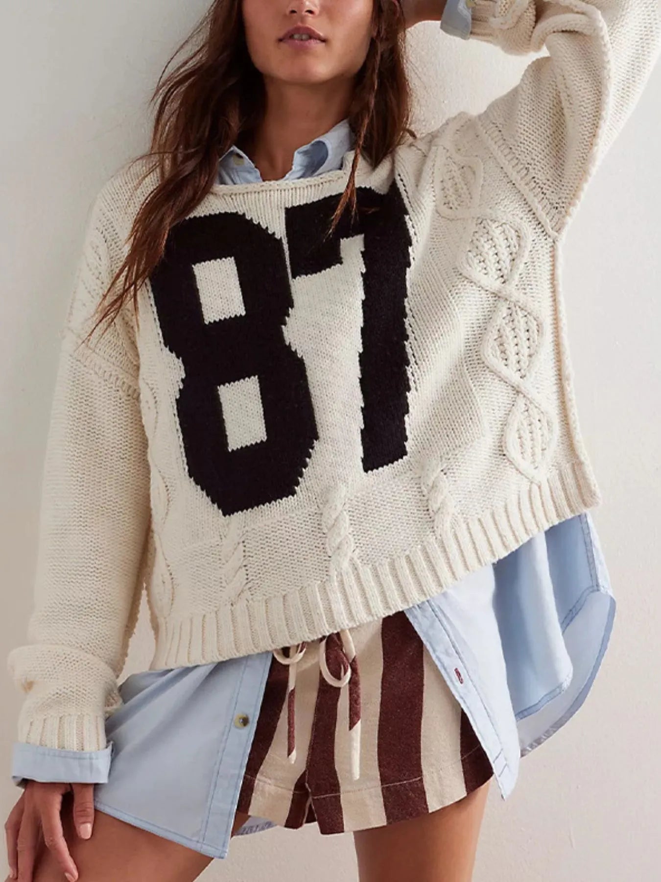 Number 81 Oversized Cable Knit Sweater 