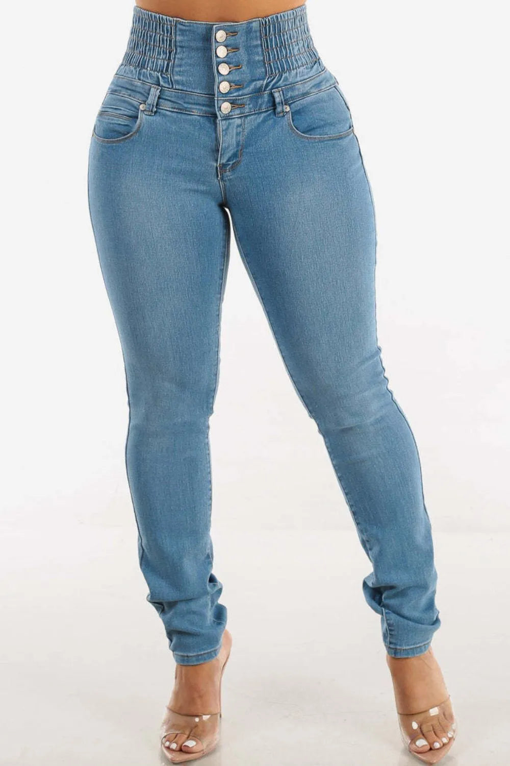 High Waist Buttoned Skinny Hip Lifting Jeans Trendsi
