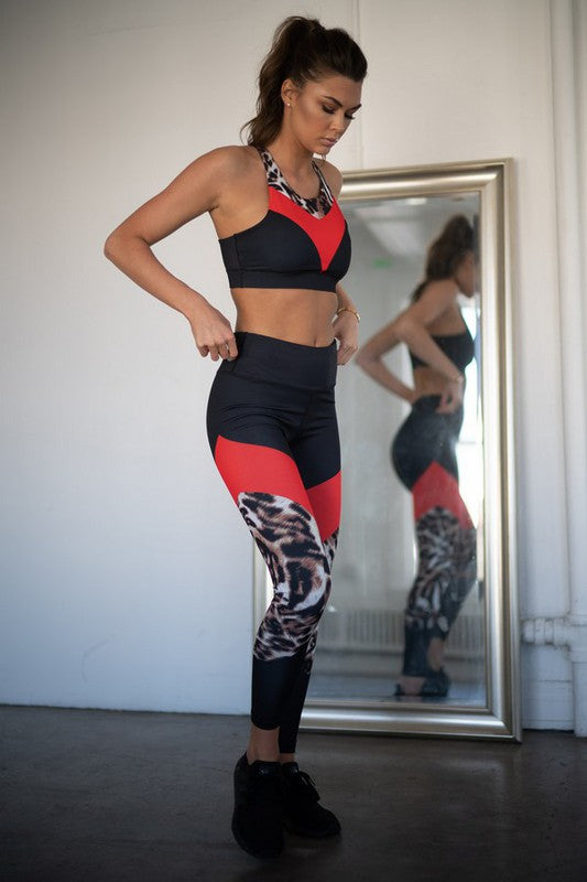 Colorblock Cheetah Print Activewear Set Yelete