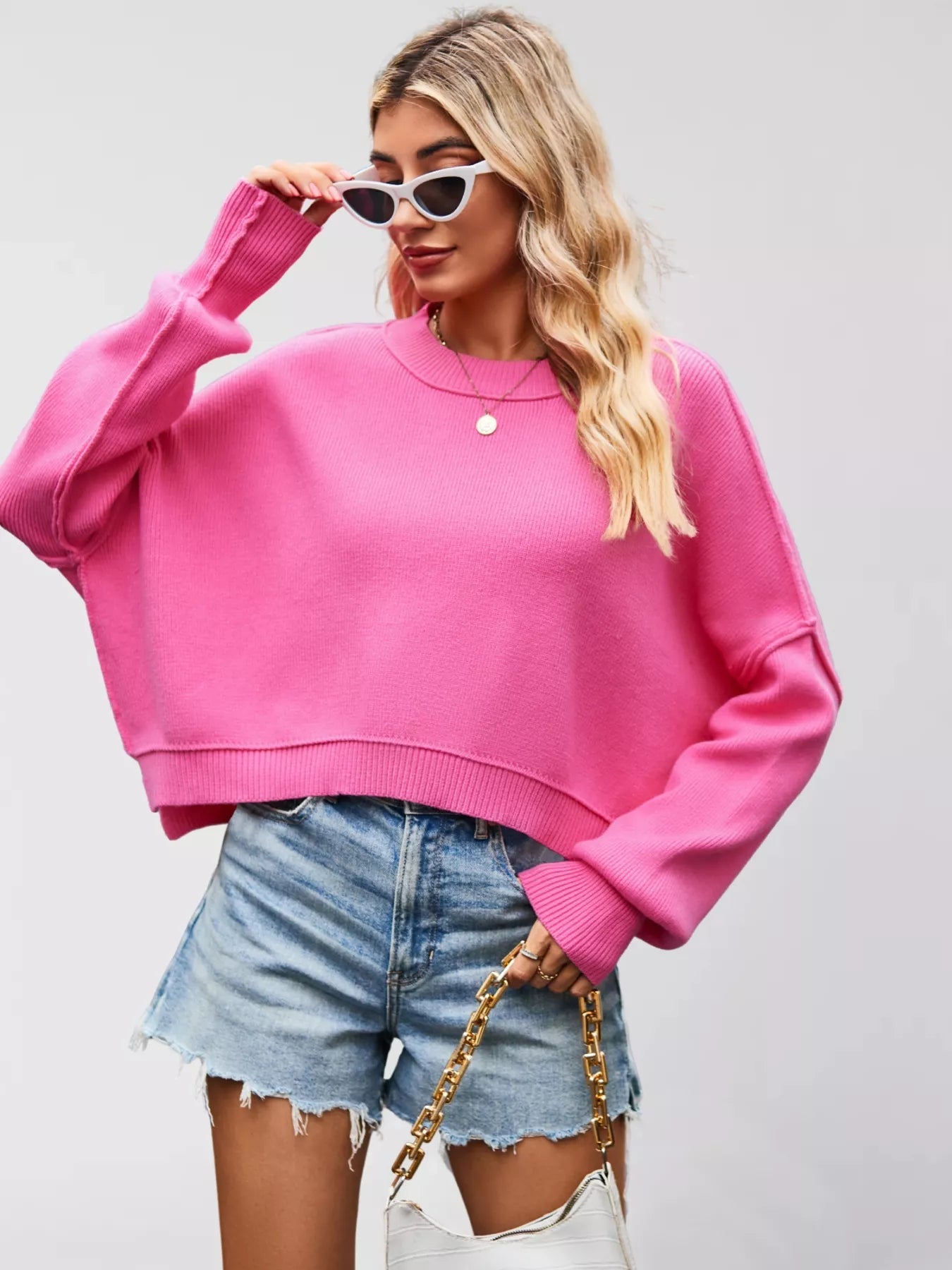 Round Neck Dropped Shoulder Sweater 