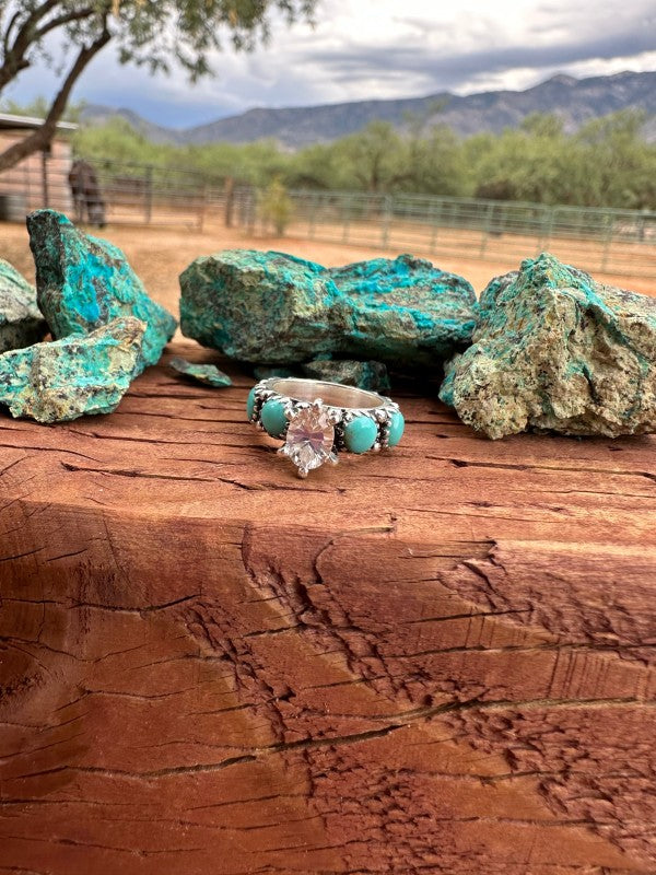 Kingman Turquoise & White Topaz Sterling Silver Fo Nizhoni Traders LLC