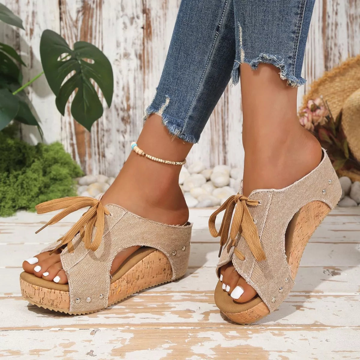 Lace Up Wedge Sandals Trendsi
