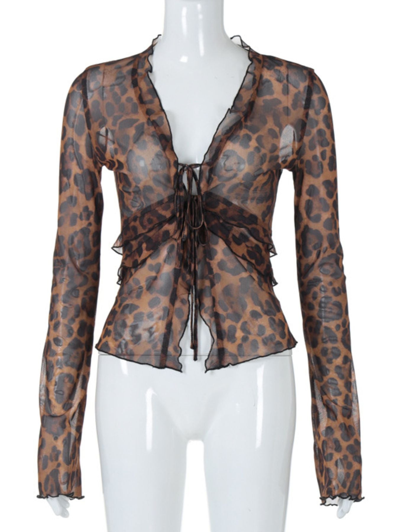 Leopard Print Tie Front Blouse 