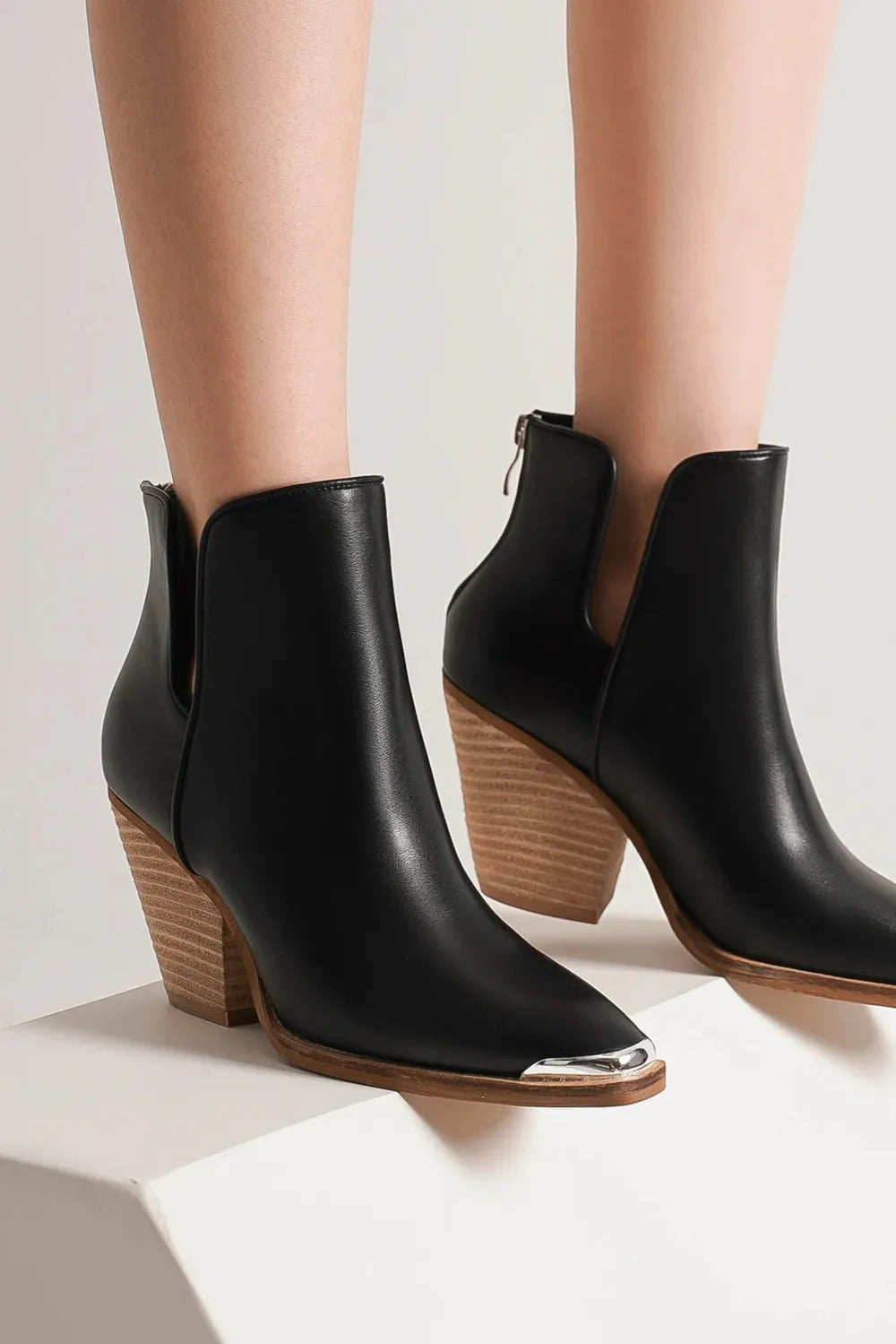 Beast Fashion Pointed Metal-Tip Toe Block Heel Ankle Boots Trendsi