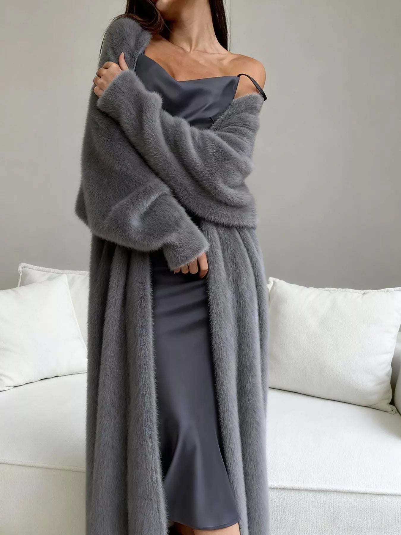 Fuzzy Open Front Longline Cardigan 
