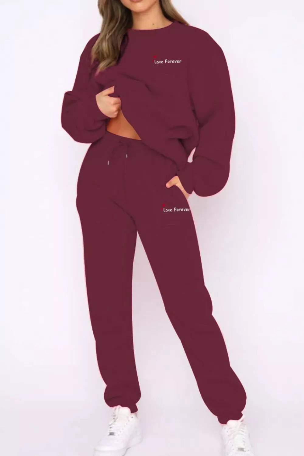 Round Neck Sweatshirt and Joggers Set Trendsi