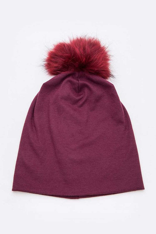 Oversize Raccoon Fur Pom Cotton Slouchy Beanie LA Jewelry Plaza