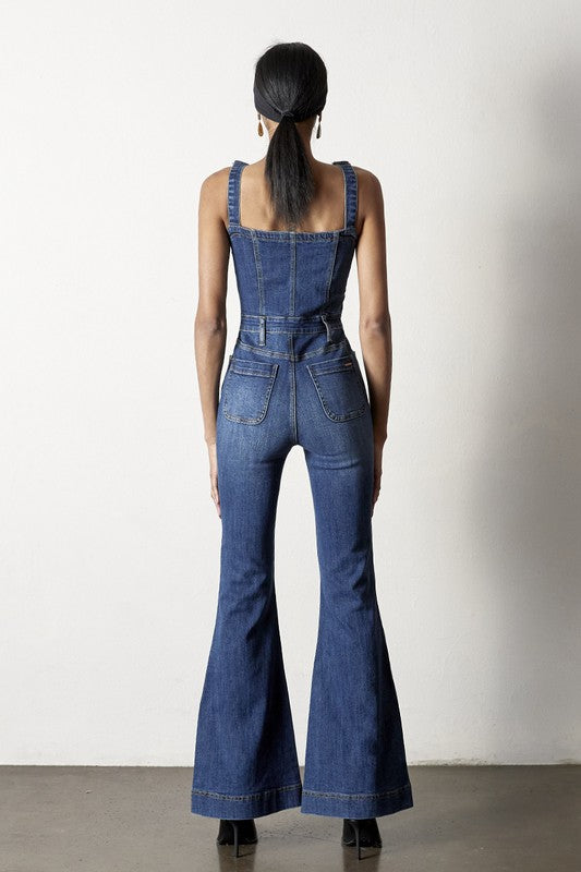 Front Buttons Flare Denim Overalls Denim Lab USA