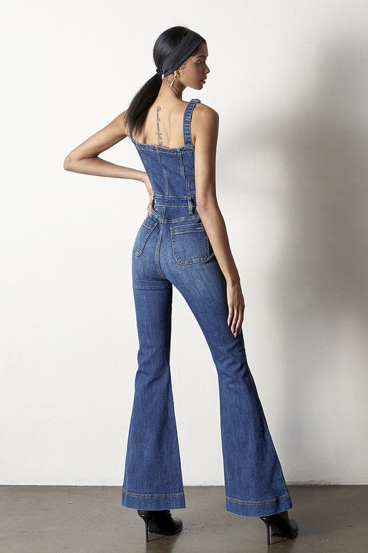 Front Buttons Flare Denim Overalls Denim Lab USA