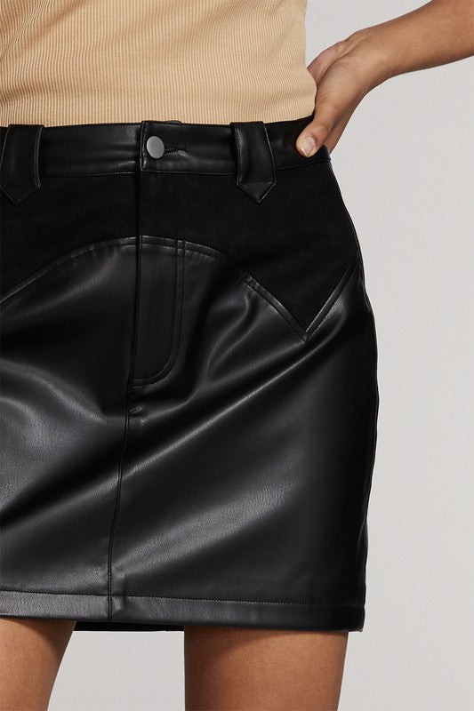 Western contrast pleather mini skirt 