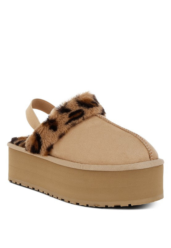 Kutchu Leopard Faux Fur Platform Classic Slingback 
