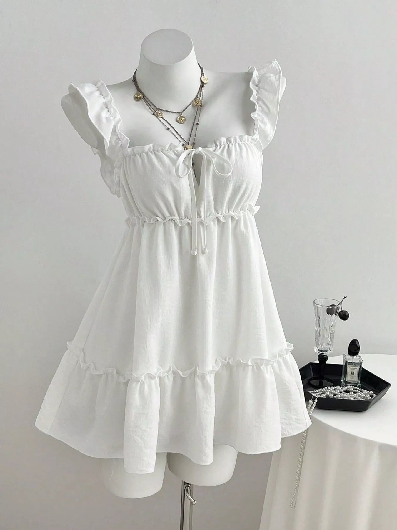 Frill Tie Front Mini Dress Trendsi