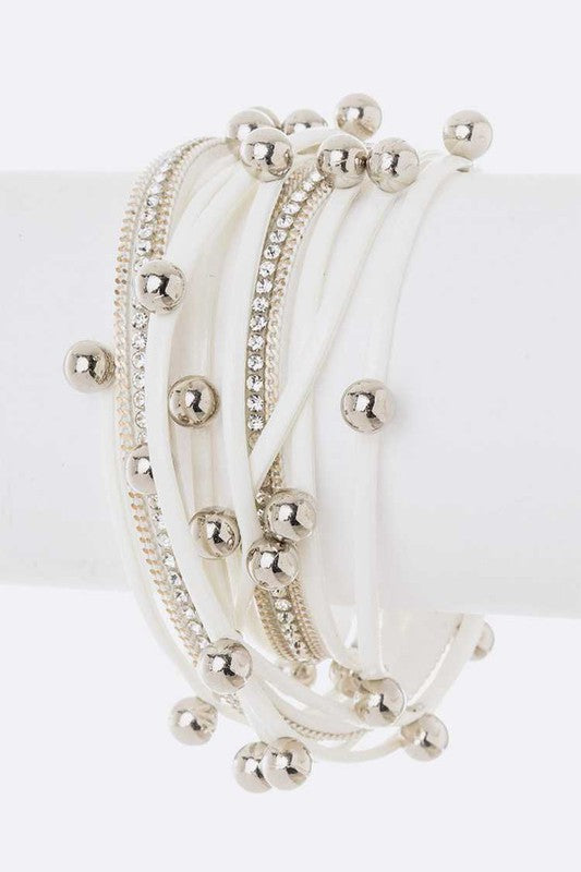 Beaded Double Wrap Metallic Bracelet 