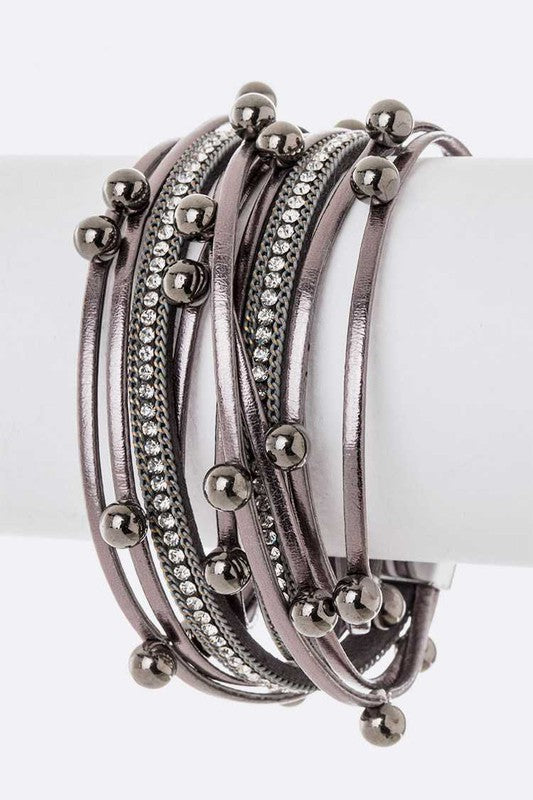 Beaded Double Wrap Metallic Bracelet 
