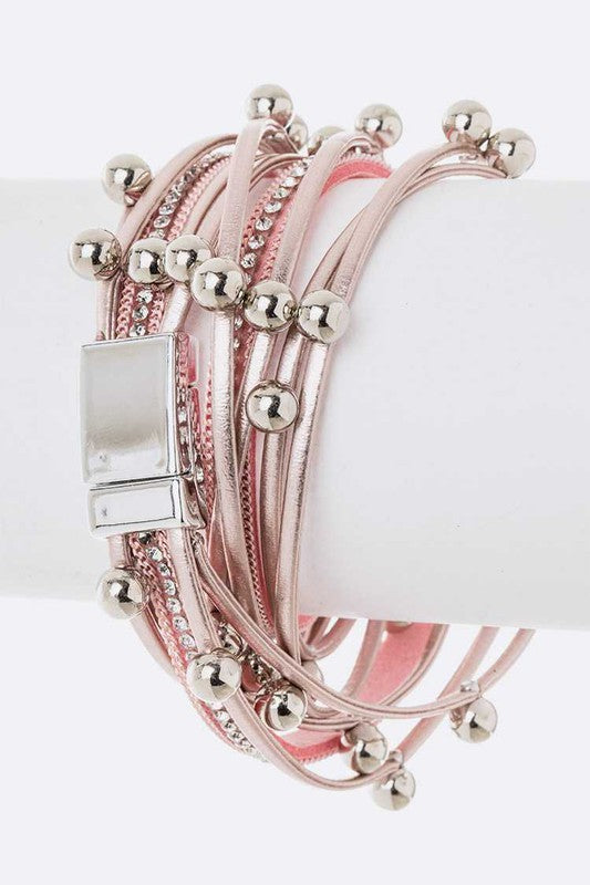 Beaded Double Wrap Metallic Bracelet 