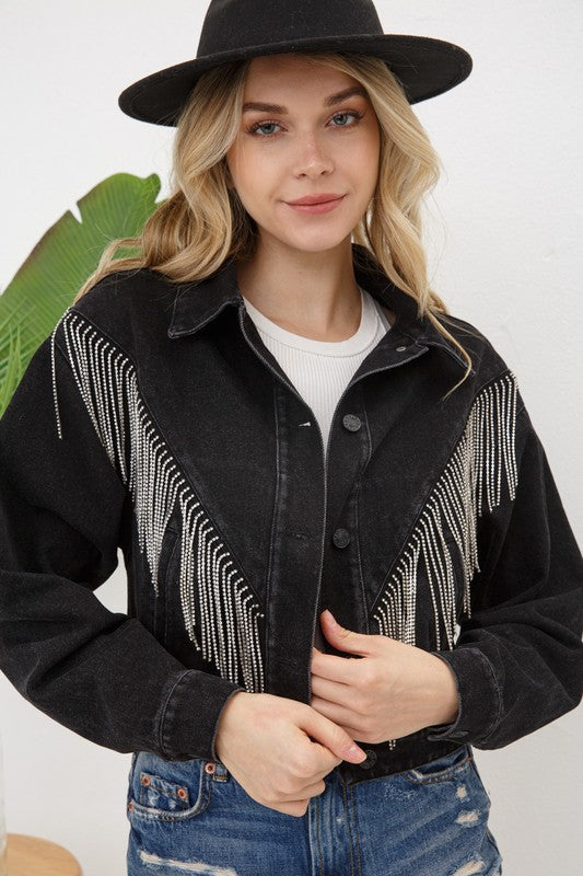 Denim Chevron Fringe Jacket Blue B