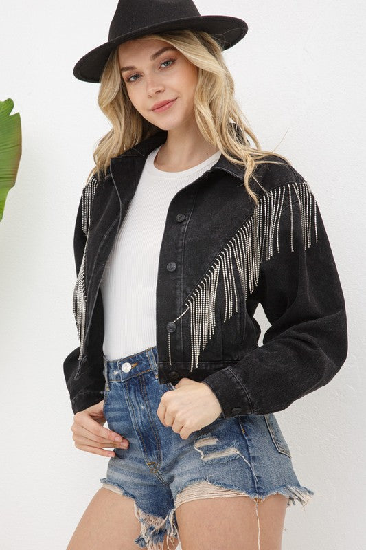 Denim Chevron Fringe Jacket Blue B