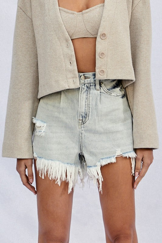 High Rise Frayed Denim Shorts Denim Lab USA