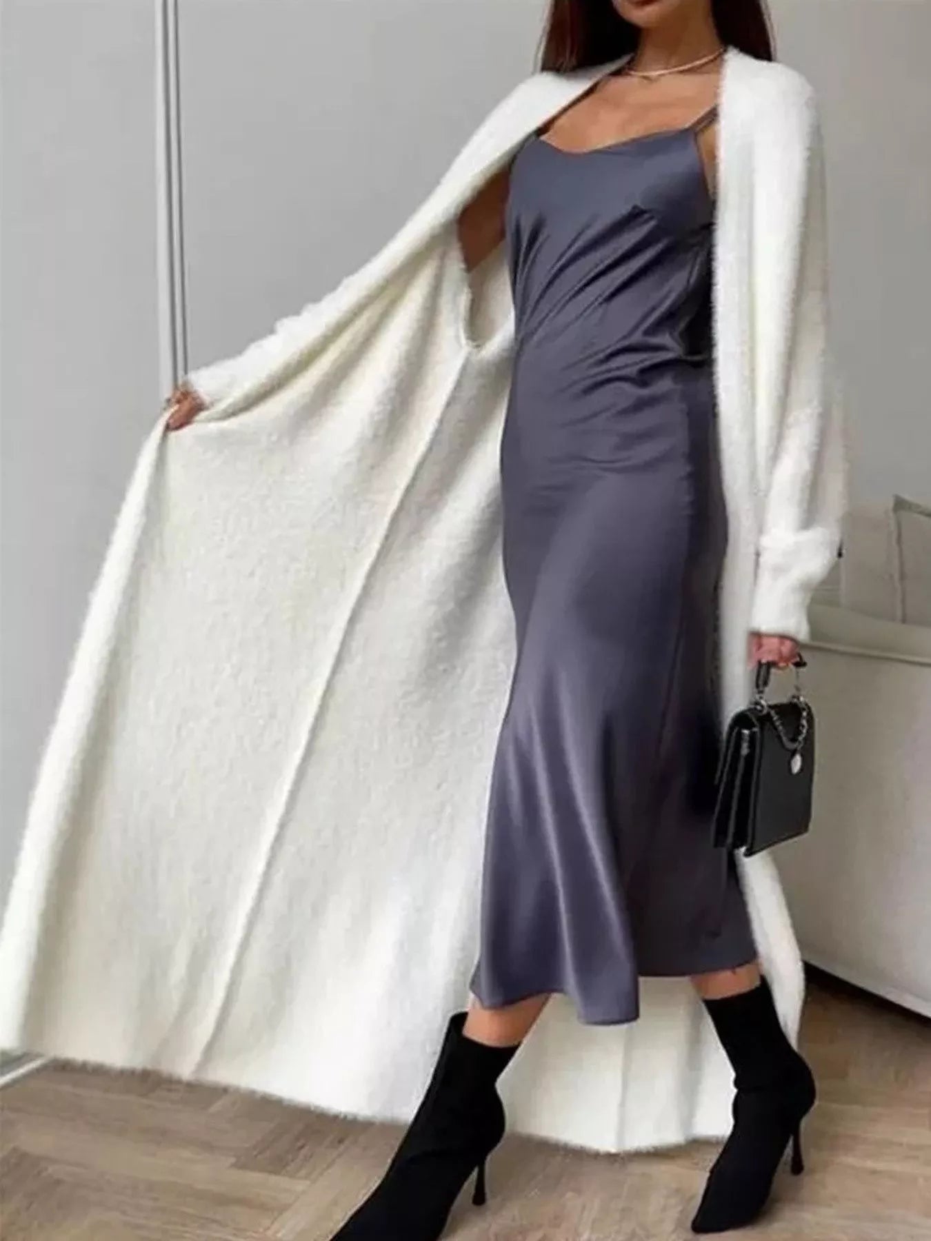 Fuzzy Open Front Longline Cardigan 