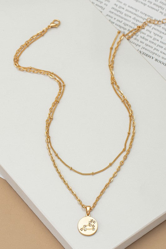 zodiac sign pendant necklace with rhinestones 