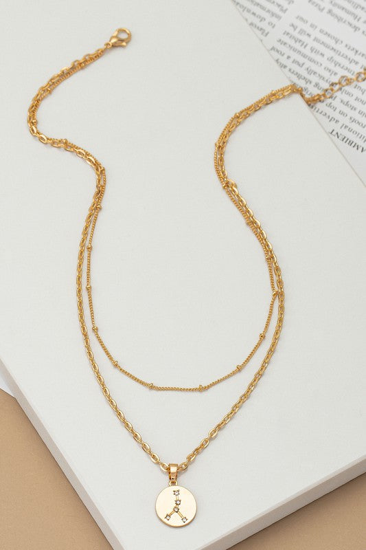 zodiac sign pendant necklace with rhinestones 
