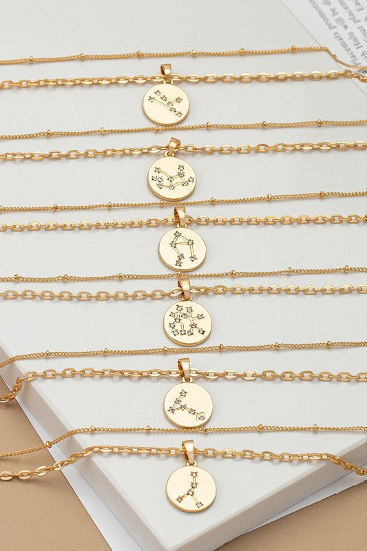 zodiac sign pendant necklace with rhinestones 