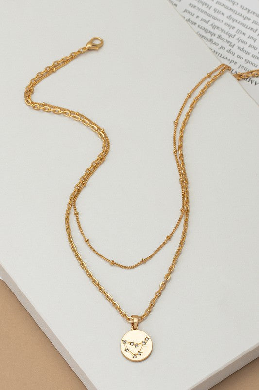zodiac sign pendant necklace with rhinestones 