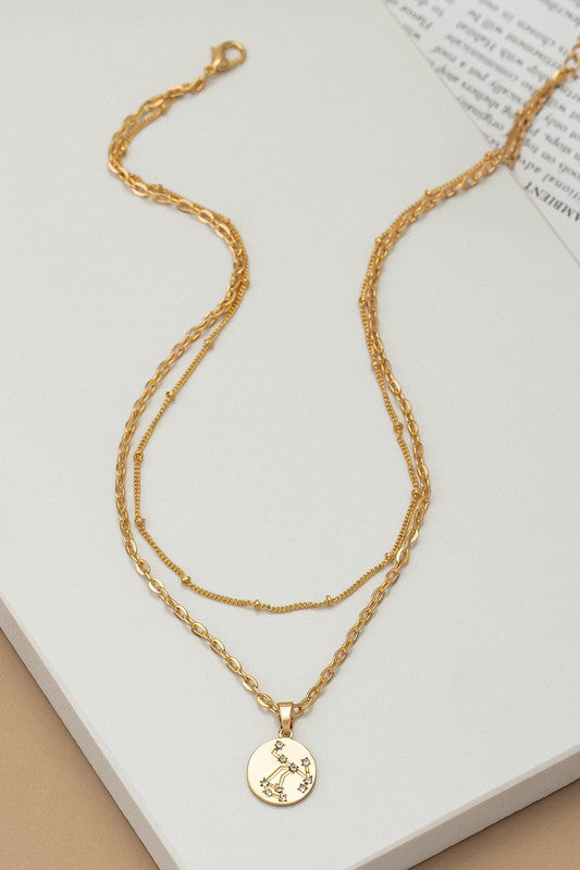 zodiac sign pendant necklace with rhinestones 