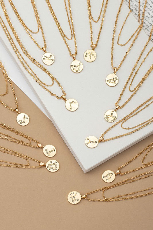 zodiac sign pendant necklace with rhinestones 