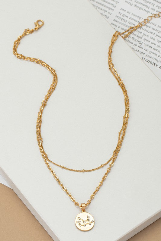 zodiac sign pendant necklace with rhinestones 
